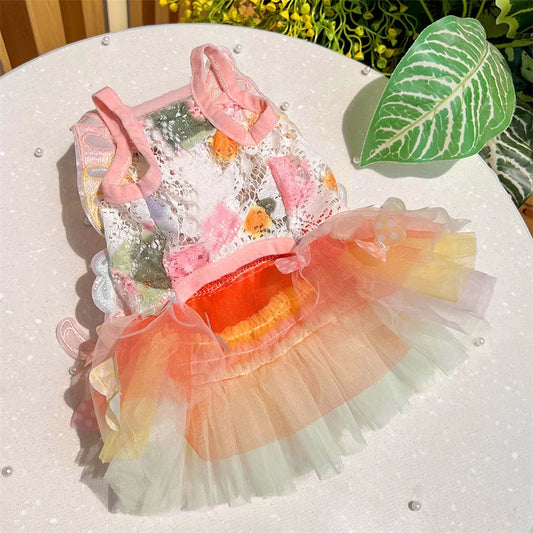 Summer Dog Cat Butterfly Princess Dress Clothes Mesh Lace Pearl Puppy Wedding Skirt For York Chihuahua Poodle Small Dog Dresses