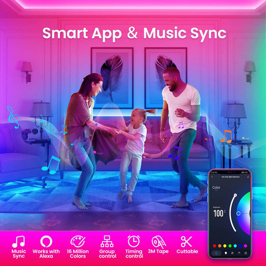Smart WiFi Led Lights 100ft, Tuya App Controlled  Work with Alexa and Google Assistant, Timer Schedule Color Changing forBedroom