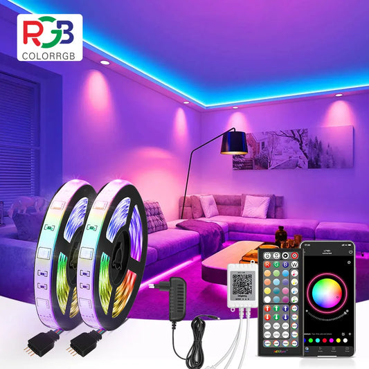 (EU Plug) LED Strip Light RGB Music Sync Color Changing  Sensitive Built-in Mic, App LED Lights DC12V Flexible