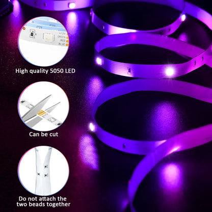 (EU Plug) LED Strip Light RGB Music Sync Color Changing  Sensitive Built-in Mic, App LED Lights DC12V Flexible