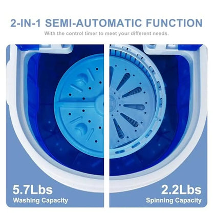 Portable Mini Washer Spinner Combo 5.7 lbs Compact Washing Machine Spin Cycle Basket Drain Hose RV Travel Laundry Solution High