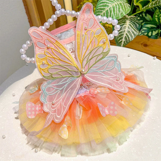 Summer Dog Cat Butterfly Princess Dress Clothes Mesh Lace Pearl Puppy Wedding Skirt For York Chihuahua Poodle Small Dog Dresses