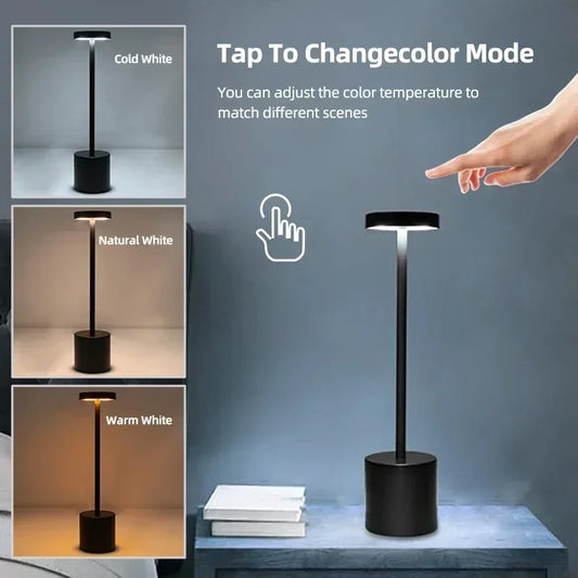 Cordless 3 Color Dimmable Table Lamp USB Rechargeable Portable Desk Lamp Touch Sensor Lamp for Bedroom Living Room Restaurant