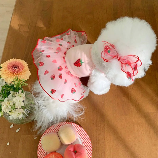 Summer Strawberry Dress for Dogs Pet Clothing Dog Suspender Skirt Dog Clothes Cats Puppy Print Cute Dogs Mesh Dress Pet Supplies