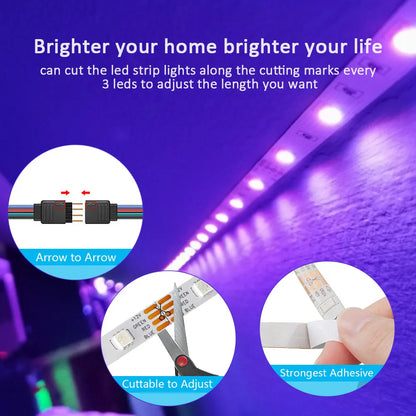 (EU Plug) LED Strip Light RGB Music Sync Color Changing  Sensitive Built-in Mic, App LED Lights DC12V Flexible