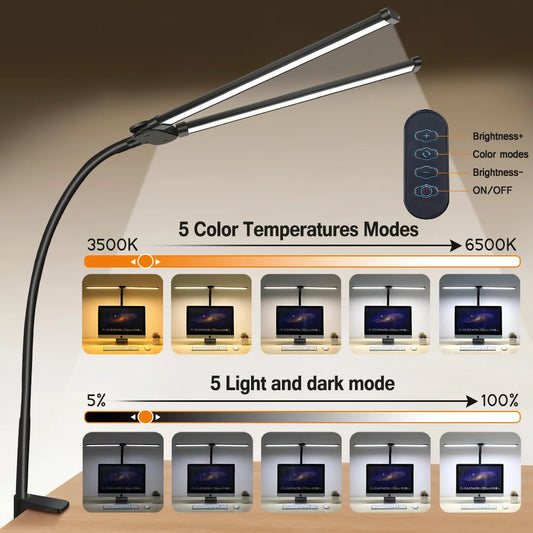 Led Desk Lamp for Office Home Desk Light , Eye Caring Architect lamp with Clamp,Dual Screen Computer Monitor Smart Table Light